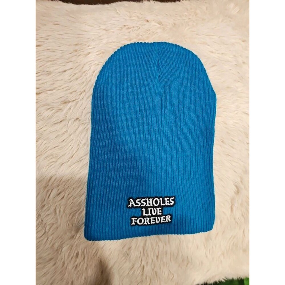 ALF A*sholes Live Forever Aqua Ocean Blue Slouch Beanie Cap Linda Finegold
